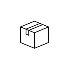 Minimalist Black and White Line Drawing of a Cardboard Moving Box for Packaging
