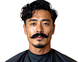 Black mustache. Gentleman curled facial hairstyle, barbershop decoration design symbo