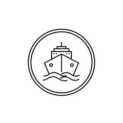 Naklejka premium Minimalist Line Art Illustration of a Cargo Ship Sailing on Water for Maritime Industry Design