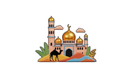3D Mosque and Camel Illustration