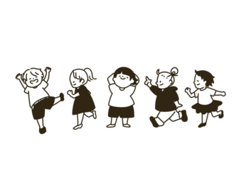 列になって走る子どもたち　かわいいイラスト線画集