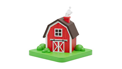 3D Render of a Red Barn with Smoke Coming from Chimney