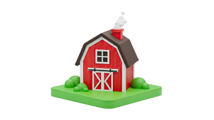3D Render of a Red Barn with Smoke Coming from Chimney