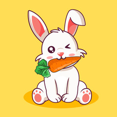 Happy Bunny Winking While Enjoying a Carrot Snack Vector Illustration Cartoon Design Kawaii