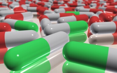 Medicine capsules, pills, medicine, 3D rendering