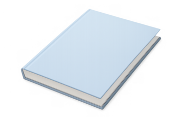 Blank book with light blue cover on transparent background providing space for custom design or educational branding