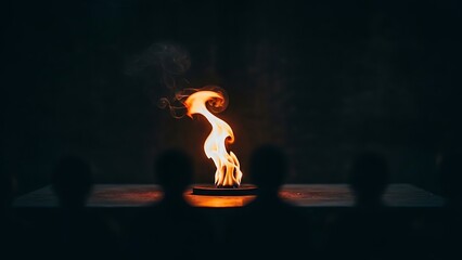 Holocaust remembrance day candle lighting ceremony with people in shadows, symbolizing hope and resilience in darkness, flame with flame with freedom