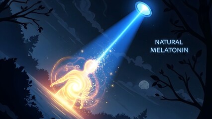 Natural Melatonin Concept with Glowing Pineal Gland and Blue Light Beam