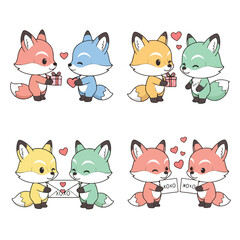 Fototapeta premium Cute cartoon foxes celebrating Valentine s Day with gifts and love letters