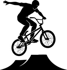 Obraz premium Black Silhouette of BMX Rider Jumping Bike Off Ramp
