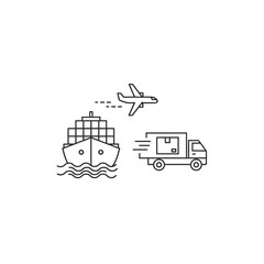 Fototapeta premium Minimalist Line Art of Transportation Icons Including Airplane Ship and Truck