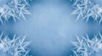 Intricate frost patterns beautifully frame a cool, bright blue frozen surface texture background