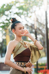 Cultural celebration traditional thai dance park portrait