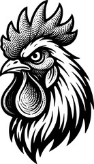 Fototapeta premium Fierce Rooster Head Drawing Vintage Engraving Style