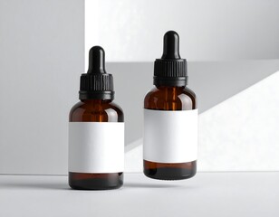 Amber glass dropper bottles with blank labels
