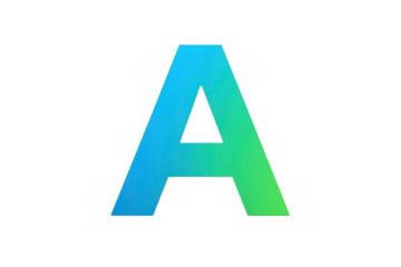 Capital letter a font with blue and green gradient creating a modern, vibrant alphabet symbol in a sans serif style