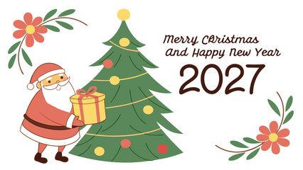Naklejka premium “Merry Christmas and Happy New Year 2027 Greeting Cards – Santa Gift Illustrations & Festive Tree Designs for Joyful Holiday Celebrations and Seasonal Cheer”