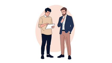 Obraz premium Business Meeting with Two Men Discussing Data and Strategies in an Office Environment