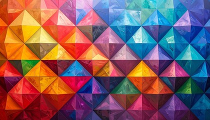 Colorful Geometric Grid of Triangular Pyramids with Gradient Spectrum from Warm to Cool Tones