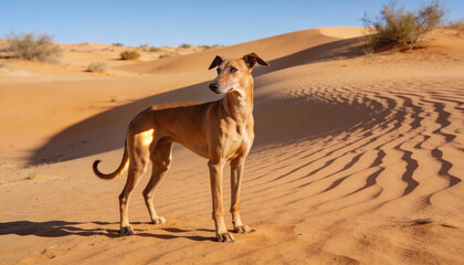Desert Landscape- Mammal (Dog) Basking in Nature, Outdoors - Sand, Sky