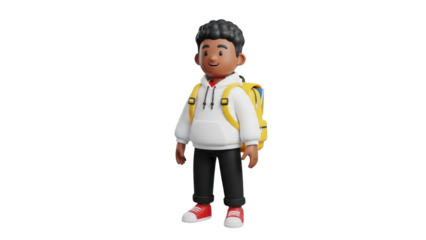 3D cartoon boy with backpack.