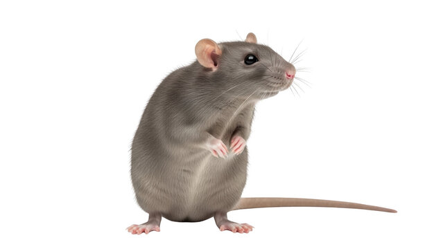 A cute gray rat standing on its hind legs.