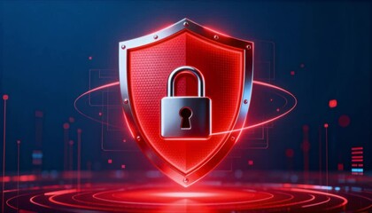 glowing red cybersecurity shield and padlock for data protection perfect for safer internet day