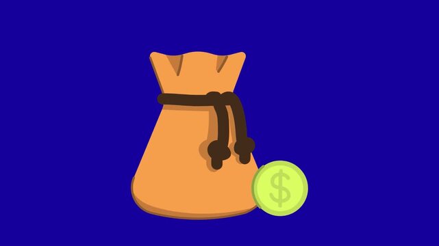 Mini drawstring pouch and coin animation on blue screen
