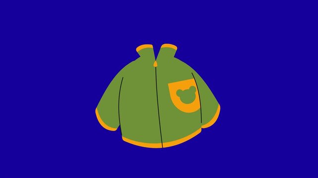 Green and yellow jacket animation on blue screen 