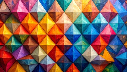 Colorful Geometric Grid of Triangular Pyramids with Gradient Spectrum from Warm to Cool Tones