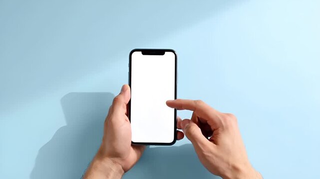 スマートフォンを手に持ち操作する様子を主観視点で捉えた映像。
スクロール動作が分かるが、画面内容は抽象的で判別不可。