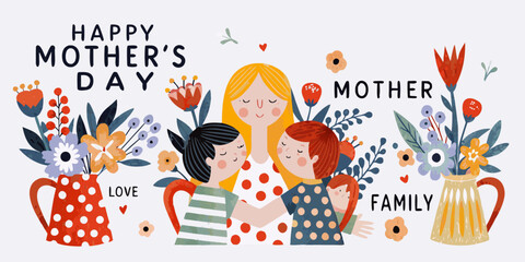 A warm illustration of a mother and daughters celebrating mother s day