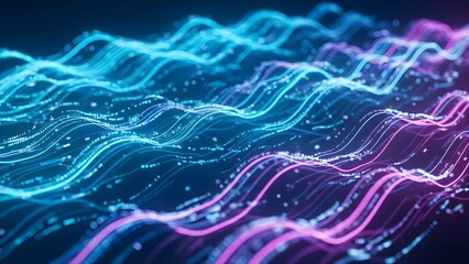 Big Data Visualization Background, 4K HDR Futuristic 3D Digital Flow, Glowing Lines and Streams, AI Network Connectivity, Cyberpunk Ultra-Realistic Render