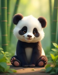 Cute Baby Panda in Bamboo Forest