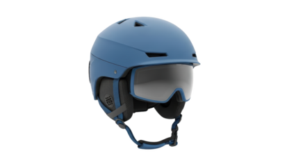 Blue Ski Helmet with Integrated Visor.
