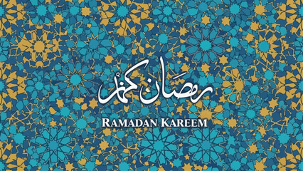 Ramadan Kareem Arabic Calligraphy with Floral Pattern Background.