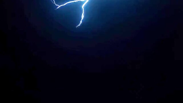 Blue huge thunder animation for winter rains and storms on black background overlay 4k footage, electric shock animation, energy background for titles & logos