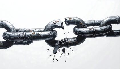 Broken chain against white background