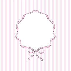 Pink Coquette Ribbon Frame Background with Bow and Striped Pastel Design for Invitations, Branding, Stationery and Decorative Templates