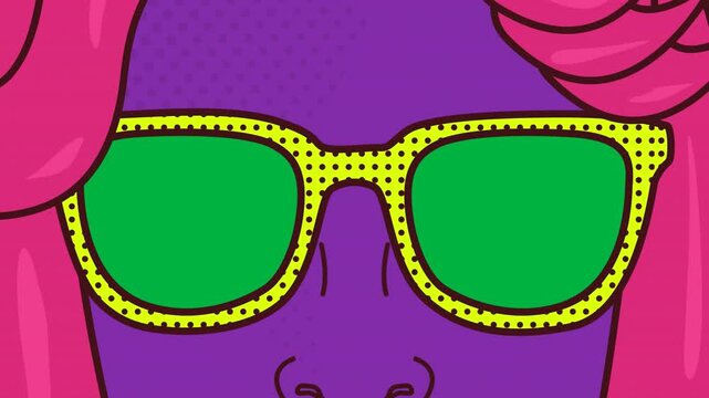 Animation of eyes of a cartoon woman wearing glasses