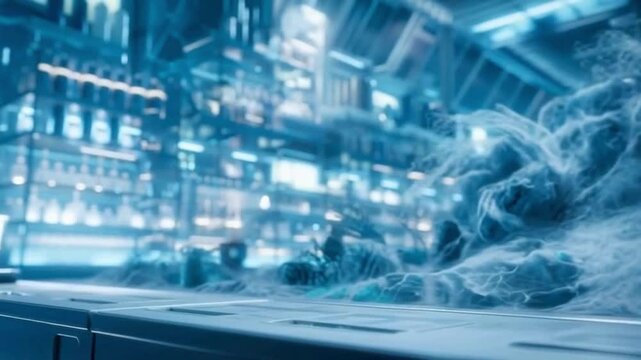 authentic human lifestyle concept Icy Green Cocktail in a Futuristic High-Tech Bar or Science Lab Video Footage modern commercial stock usage