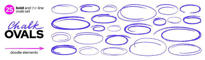 Circle highlight. Chalk ovals. Crayon hand drawn circle set. Pen pencil chalk crayon marker rough line text highlight. Brush hand drawn note. Handwriting doodle round stroke. Handwritten outline bg