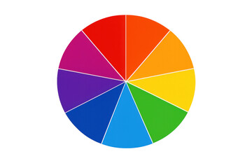 Fototapeta premium Color theory spectrum wheel showing primary, secondary, and tertiary colors on transparent background