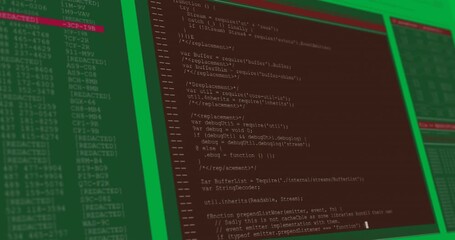 Digital animation of computer interface data processing and programming coding - Powered by Adobe