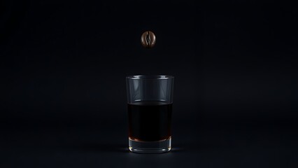 sambuca. Dark background with single floating coffee bean above a sambuca glass. bar promotions, beverage menus, designed for food & beverage menus and cafe branding, used by marketing managers.