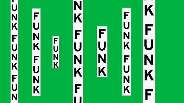 Animation of funk text in repetition on black background