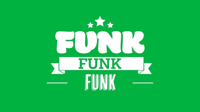 Animation of white text funk, with stars, on black background