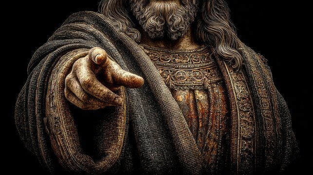 Artistic depiction of Jesus Christ&rsquo;s hand reaching toward the viewer, wrapped in a linen sash, conveying faith and mercy with ample blank space.
