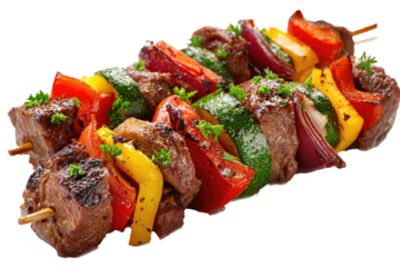 Grilled kebab with colorful veggies on a skewer