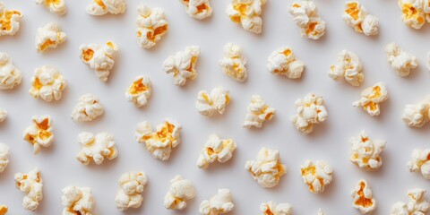 National Popcorn Day Bright fluffy white popcorn kernels are scattered evenly creating a textured food pattern Cinema Snack Vibes, Popcorn Lover Day